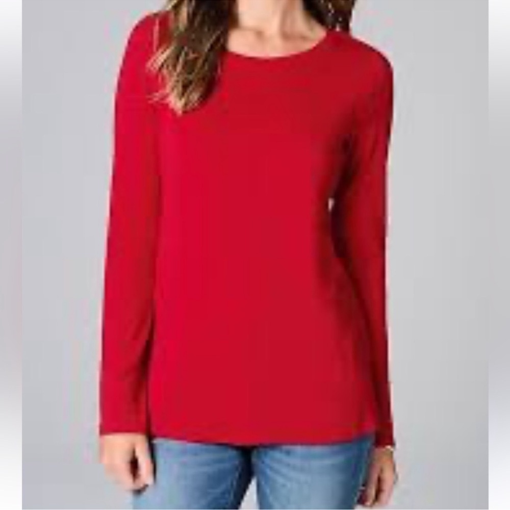 PETITE SMALL J Jill true Red Scoop Neck
Lightweight Ribbed Sides Sweater